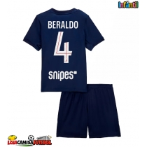 Camisa de Futebol Paris Saint-Germain Lucas Beraldo #4 Equipamento Principal Infantil 2025-26 Manga Curta (+ Calças curtas)
